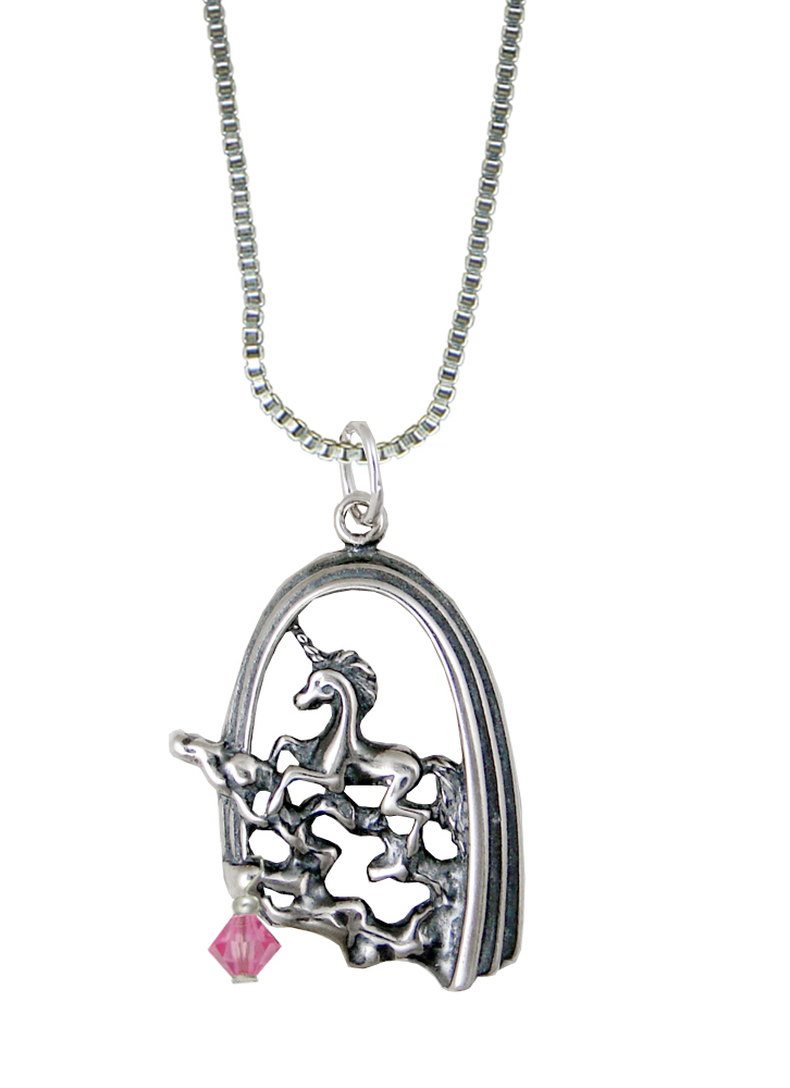 Sterling Silver Unicorn of Dreams Pendant With Pink Crystal